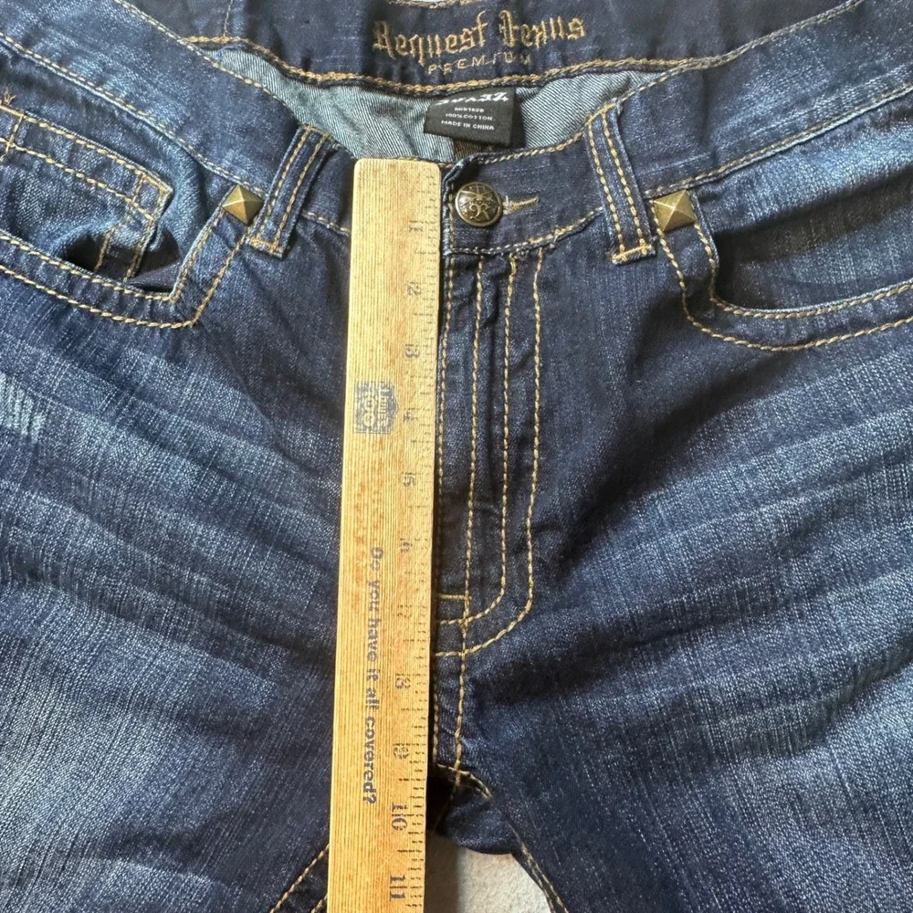 Request Jeans Mens 36x32 (36x27) Blue Premium‎ Straight Leg Studded Flap Pocket